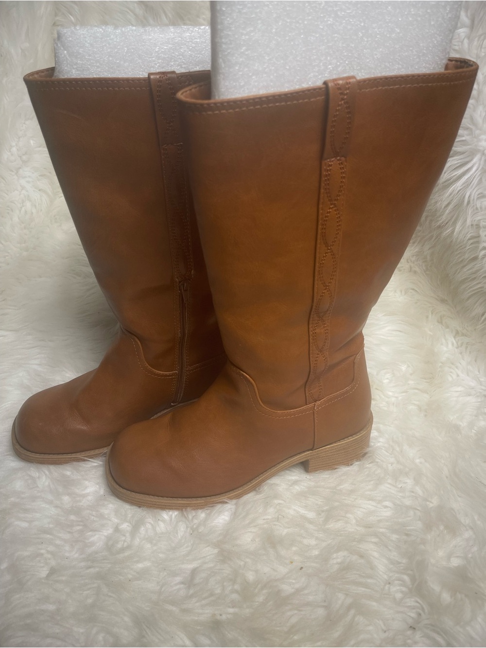 No Boundaries Synthetic TanTall Riding Boots side zipper Block heels SZ 12W